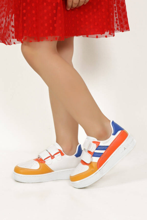 White Sneaker with Colorful Stripes for Young Kids - 1