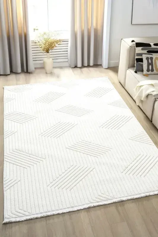White Soft Textured Carpet Rug Living Room Kitchen Hallway Runner Woven Machine Carpet 001-White 1 - ELIZ HOME