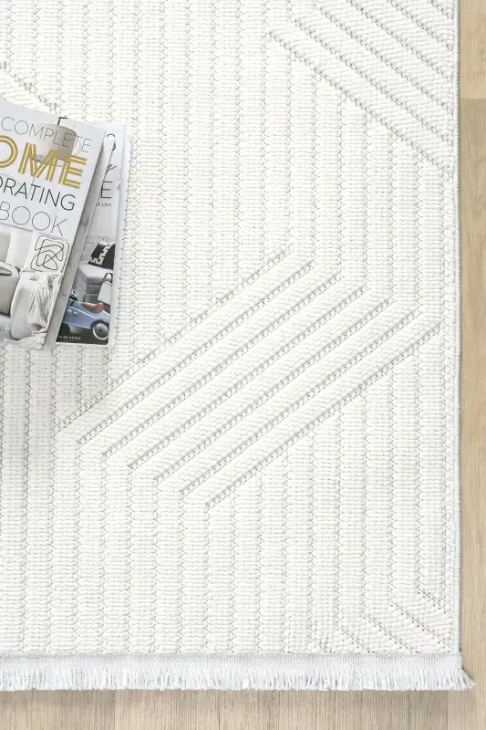 White Soft Textured Carpet Rug Living Room Kitchen Hallway Runner Woven Machine Carpet 001-White 1 - 2