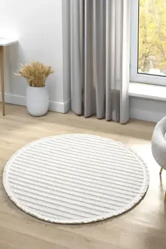 White Soft Textured Circle Rug Carpet Living Room Kitchen Hallway Runner Woven Machine Made Carpet 004 CIRCLE-White 2 - ELIZ HOME (1)