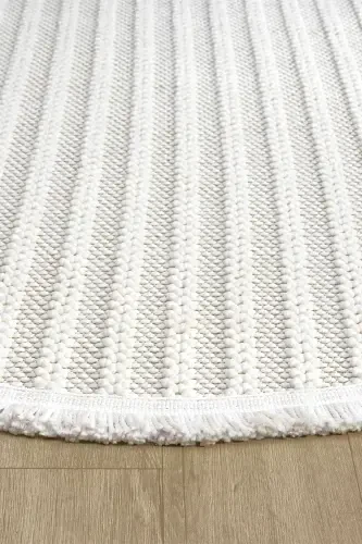 White Soft Textured Circle Rug Carpet Living Room Kitchen Hallway Runner Woven Machine Made Carpet 004 CIRCLE-White 2 - 3