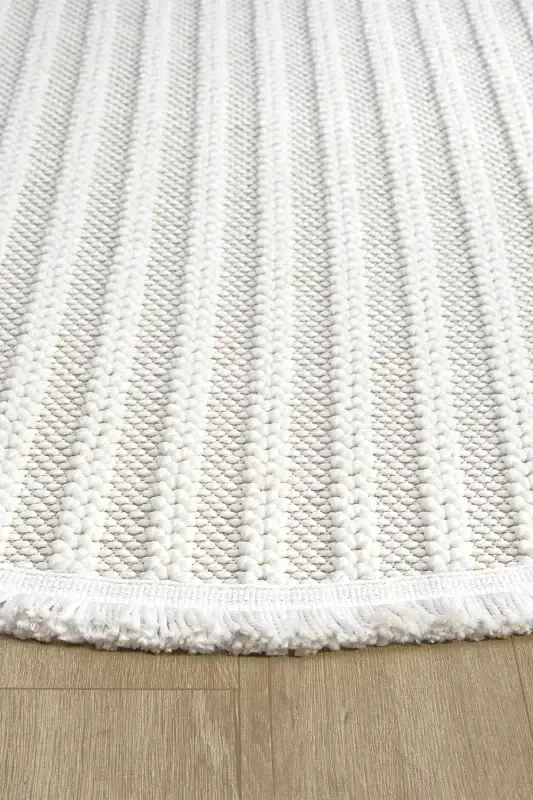White Soft Textured Circle Rug Carpet Living Room Kitchen Hallway Runner Woven Machine Made Carpet 004 CIRCLE-White 2 - 3