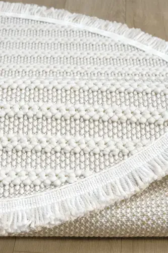 White Soft Textured Circle Rug Carpet Living Room Kitchen Hallway Runner Woven Machine Made Carpet 004 CIRCLE-White 2 - 4