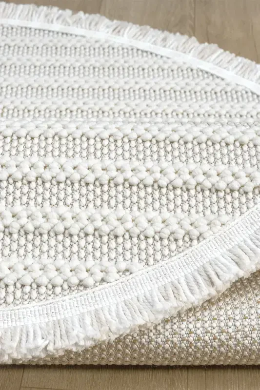 White Soft Textured Circle Rug Carpet Living Room Kitchen Hallway Runner Woven Machine Made Carpet 004 CIRCLE-White 2 - 4