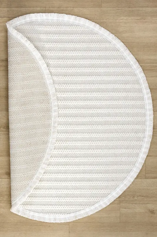 White Soft Textured Circle Rug Carpet Living Room Kitchen Hallway Runner Woven Machine Made Carpet 004 CIRCLE-White 2 - ELIZ HOME