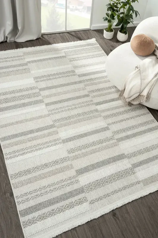 White Soft Textured Rug Carpet Living Room Kitchen Hallway Runner Woven Machine Carpet 003-Cream 2 - 1