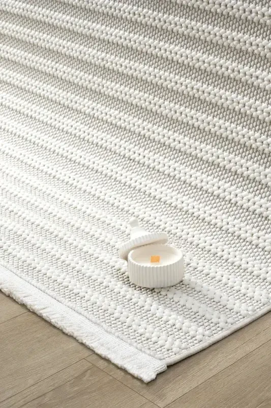 White Soft Touch Rug Carpet Living Room Kitchen Hallway Runner Woven Machine Carpet 004-White - 4