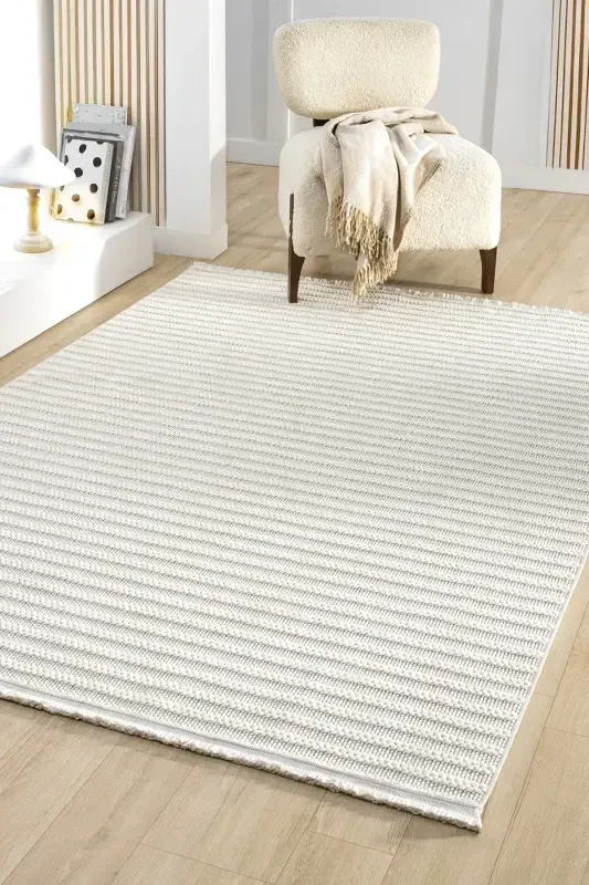 White Soft Touch Rug Carpet Living Room Kitchen Hallway Runner Woven Machine Carpet 004-White - 7