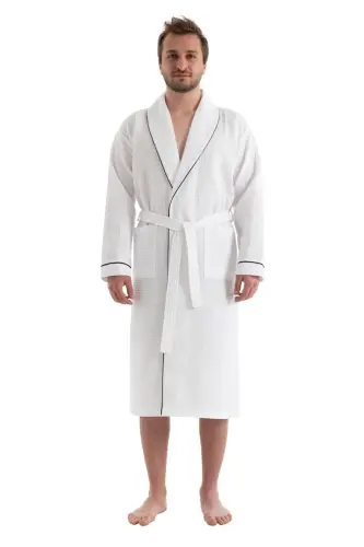White Soho Pique Bathrobe - Unisex Absorbent and Soft Bathrobe Model - 2xl-White - DENİZLİ CONCEPT (1)