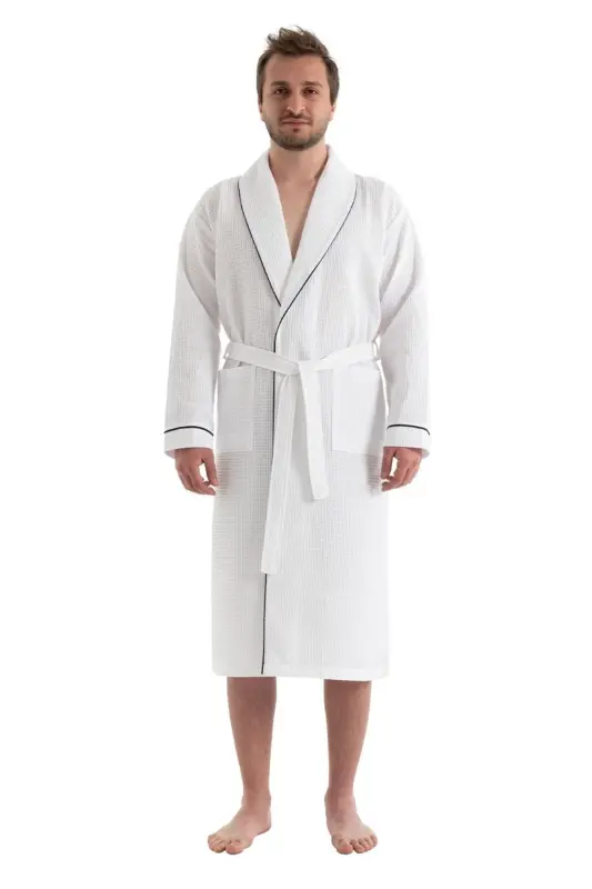 White Soho Pique Bathrobe - Unisex Absorbent and Soft Bathrobe Model - 2xl-White - 2