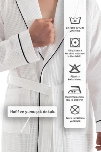 White Soho Pique Bathrobe - Unisex Absorbent and Soft Bathrobe Model - 2xl-White - 4