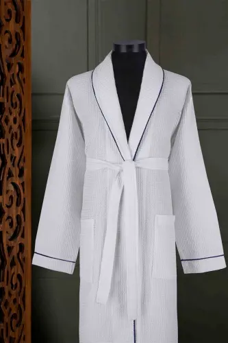 White Soho Pique Bathrobe - Unisex Absorbent and Soft Bathrobe Model - 2xl-White - 5