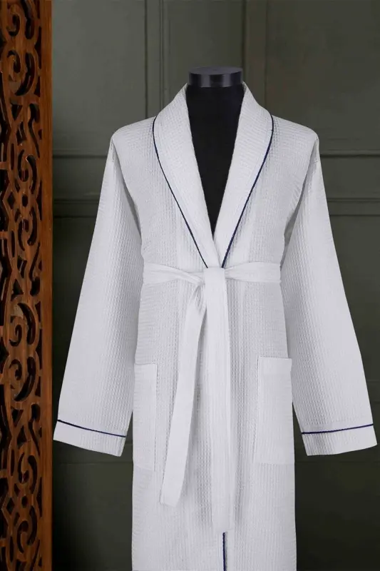 White Soho Pique Bathrobe - Unisex Absorbent and Soft Bathrobe Model - 2xl-White - 5