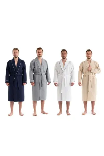 White Soho Pique Bathrobe - Unisex Absorbent and Soft Bathrobe Model - 2xl-White - 7