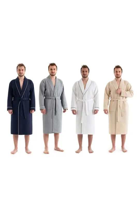 White Soho Pique Bathrobe - Unisex Absorbent and Soft Bathrobe Model - 2xl-White - 7