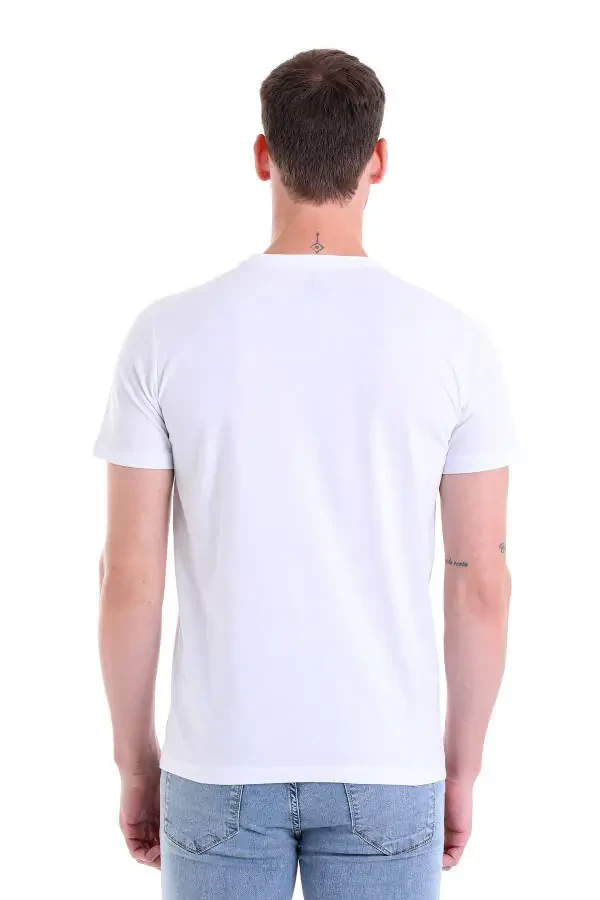 White Solid Regular Fit 100% Cotton V-Neck T-Shirt - 6
