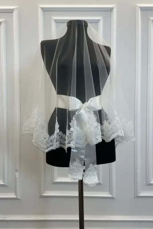 White Sparkling Guipure Bridal Henna Veil Set Wedding Henna Night Face Cover Red-White - ZEYMERADE