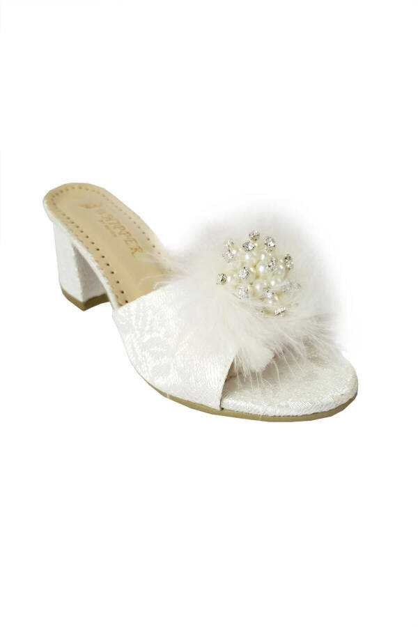 White Square Heel Bridal Slippers - 1