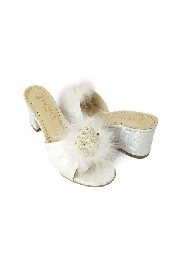 White Square Heel Bridal Slippers - 3