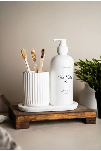 White Stand Toothbrush Holder & Liquid Soap Dispenser Concrete Set - LALEZEN HOME