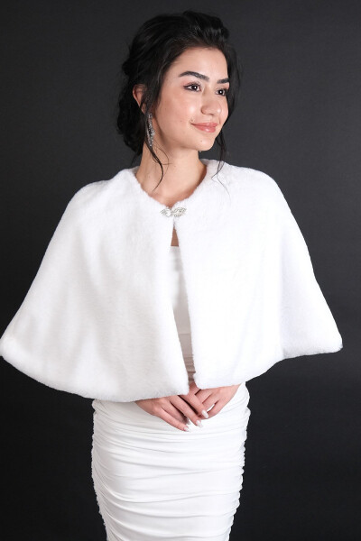 White Stole Bridal Bolero Brooch Bridal Fur - 1