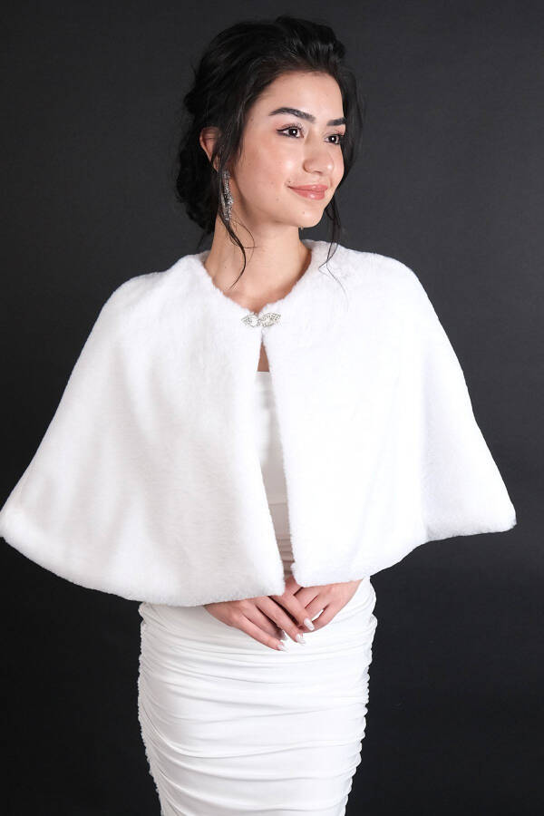 White Stole Bridal Bolero Brooch Bridal Fur - 1