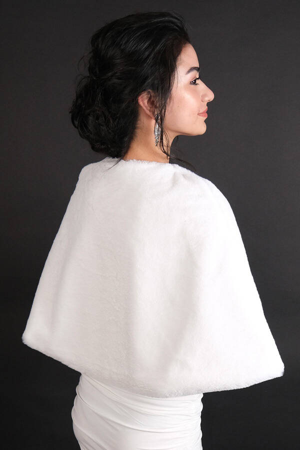 White Stole Bridal Bolero Brooch Bridal Fur - 4