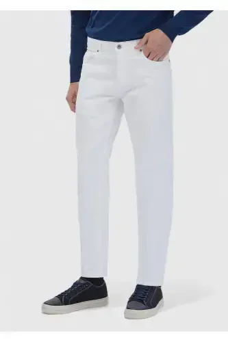 White Straight Regular Fit Denim 100% Cotton Trousers - 3