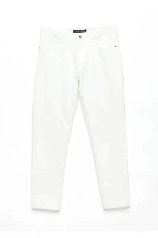 White Straight Regular Fit Denim 100% Cotton Trousers - 7