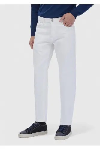 White Straight Regular Fit Denim 100% Cotton Trousers - 3