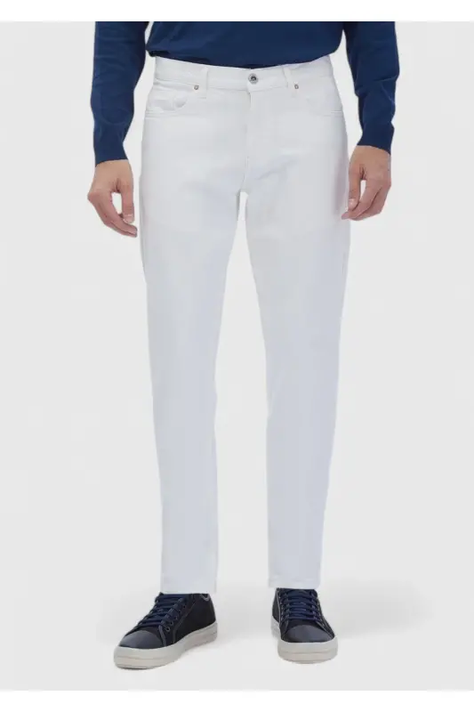 White Straight Regular Fit Denim 100% Cotton Trousers - 2
