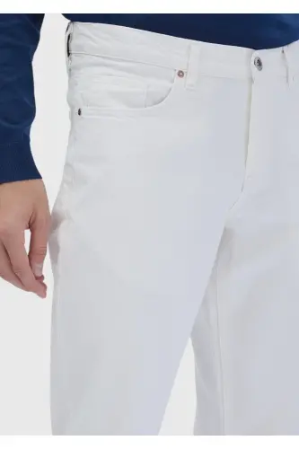 White Straight Regular Fit Denim 100% Cotton Trousers - 4
