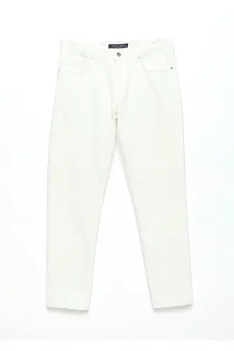 White Straight Regular Fit Denim 100% Cotton Trousers - 7