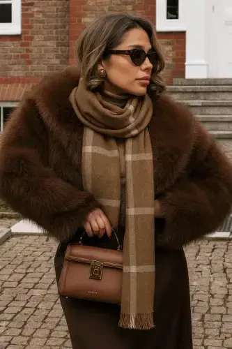 White Striped Brown Scarf-Brown - 1