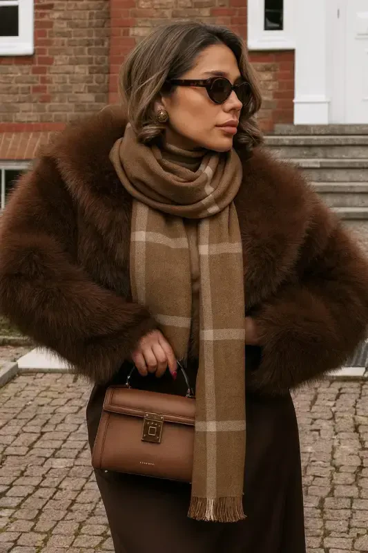 White Striped Brown Scarf-Brown - MODAZONE