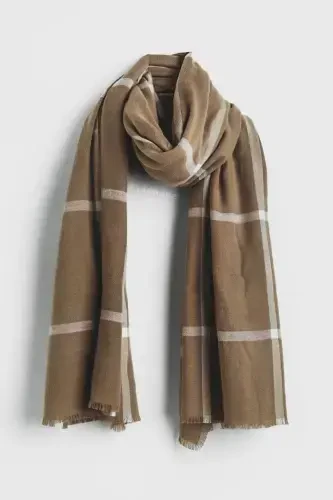 White Striped Brown Scarf-Brown - MODAZONE (1)