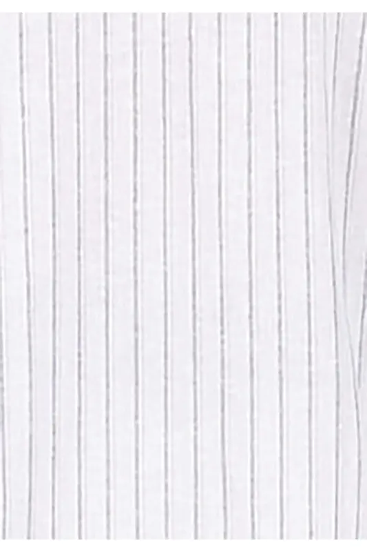 White, striped, regular fit, long-sleeved men's shirt with a mandarin collar - 6