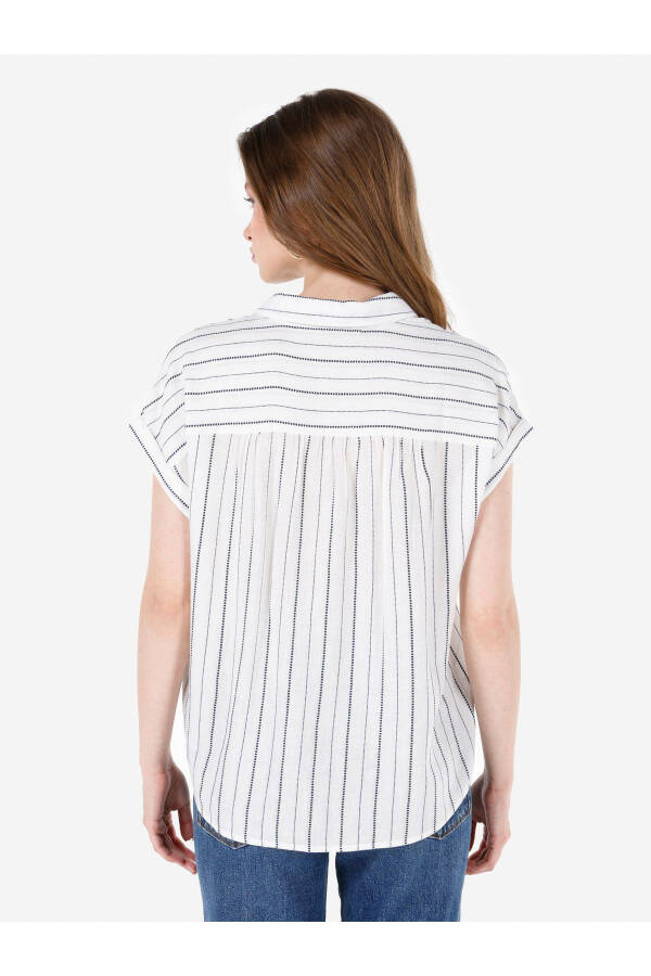 White striped short sleeve shirt for women. - 2