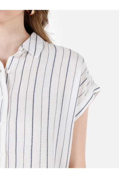 White striped short sleeve shirt for women. - 5