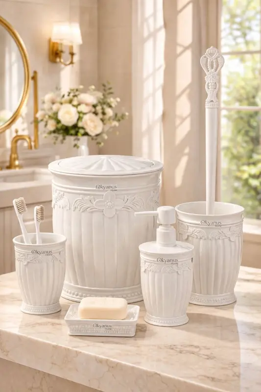 White Sultan 5-Piece Bathroom Set - OKYANUS HOME