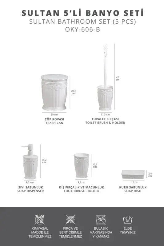 White Sultan 5-Piece Bathroom Set - 3