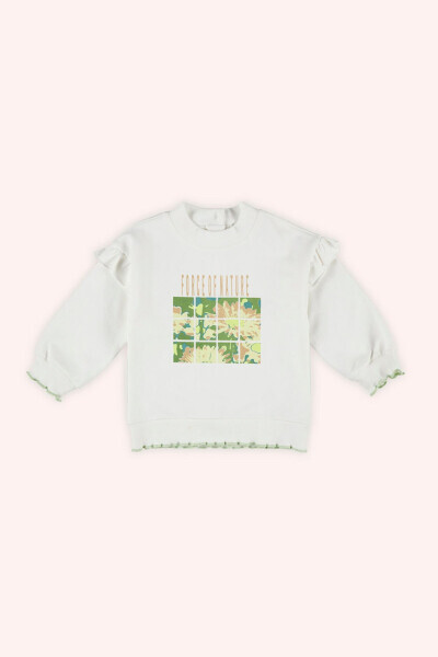 White Sweatshirt with Girl Baby Print - PANÇO