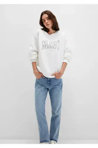 White Sweatshirt with Logo Print 1611192-70057 - 1