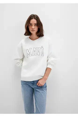 White Sweatshirt with Logo Print 1611192-70057 - 3