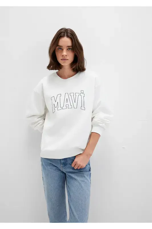 White Sweatshirt with Logo Print 1611192-70057 - 3