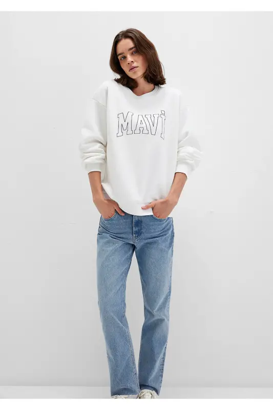 White Sweatshirt with Logo Print 1611192-70057 - MAVI