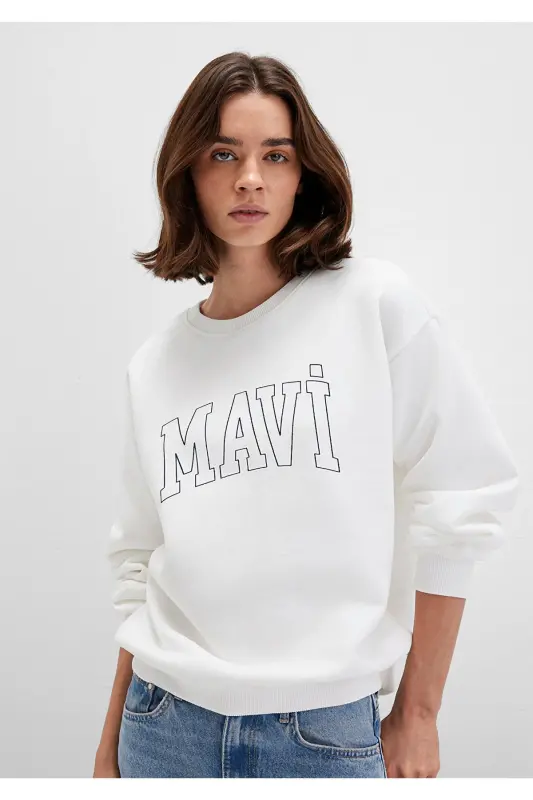 White Sweatshirt with Logo Print 1611192-70057 - 2