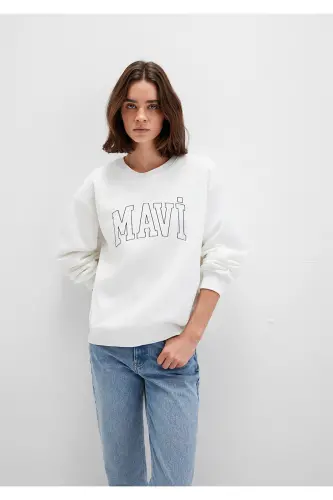 White Sweatshirt with Logo Print 1611192-70057 - 3
