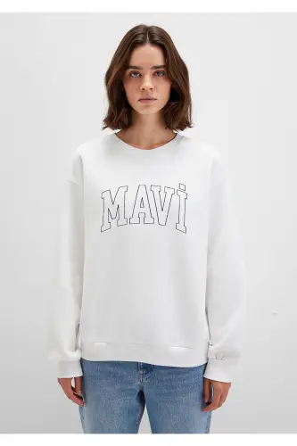 White Sweatshirt with Logo Print 1611192-70057 - 4