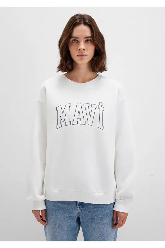 White Sweatshirt with Logo Print 1611192-70057 - 4